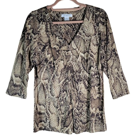 Liz Claiborne Tops - LIZ CLAIBORNE Brown Snake Animal Print V Neck Shirt Women Size L